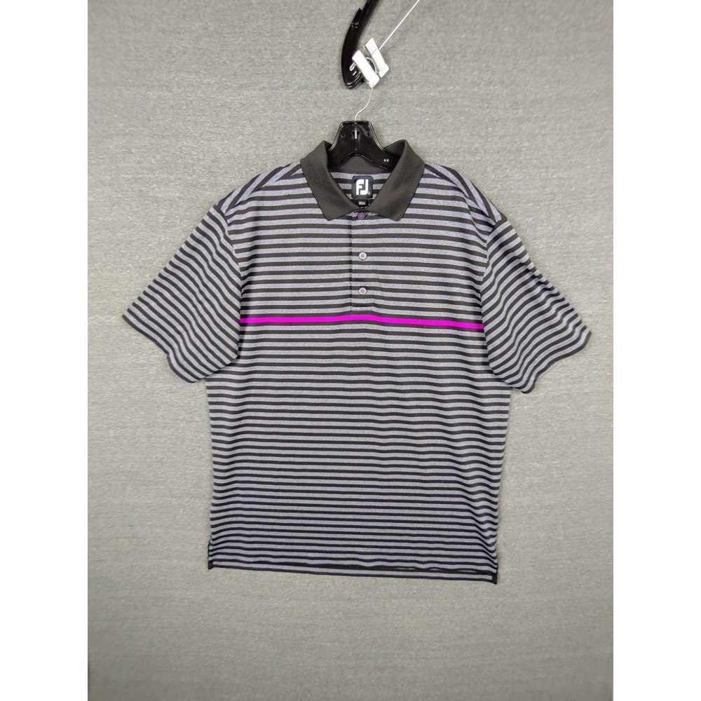 Footjoy Mens Shirt L Black Purple Stripe‎ Performance Polo Golf Preppy FJ